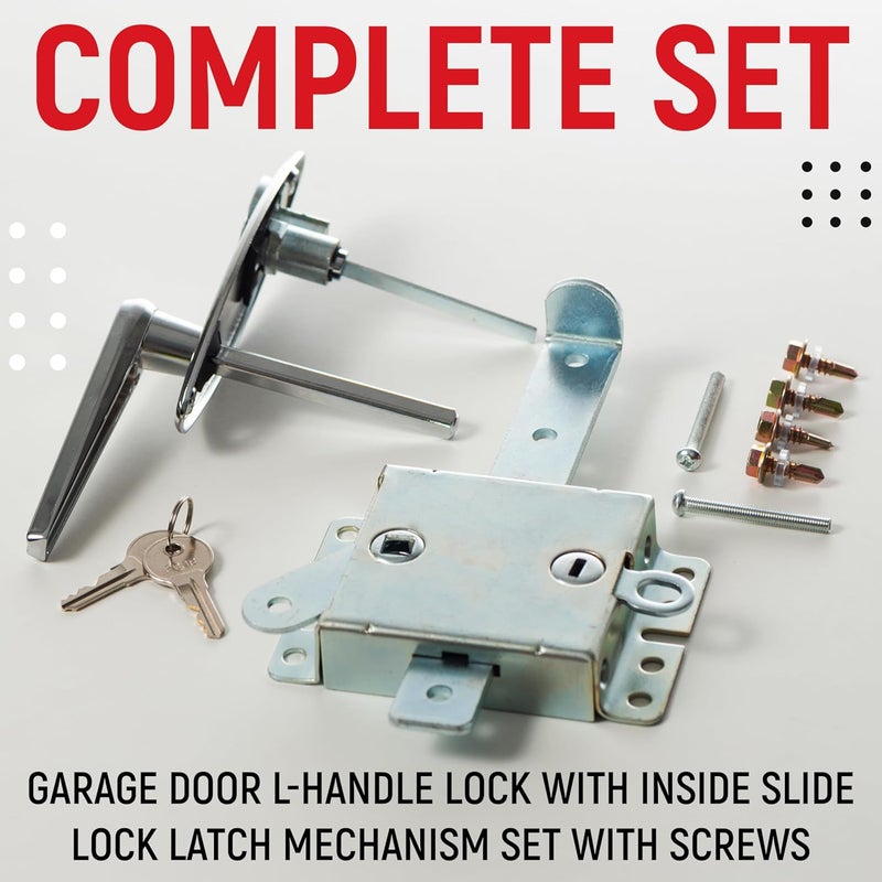 Granatan Garage Door Lock Kit, L-Handle Lock with Inside Slide Lock Latch Mechanism, Home Improvement Door Lock - Image 2